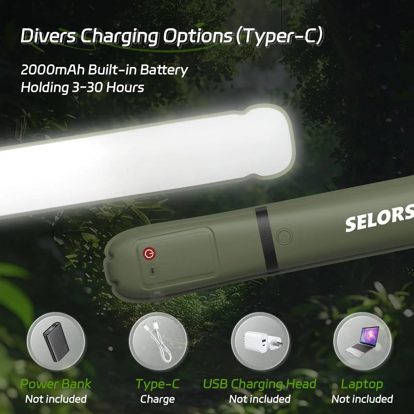 Rechargeable Portable Camping Light 2000mAh Waterproof Spotlight Lighting