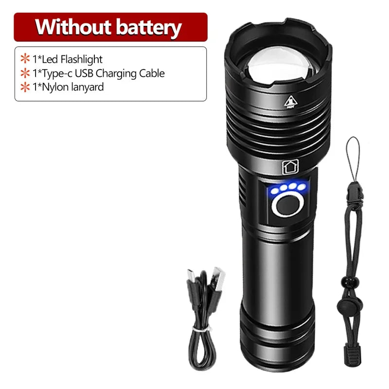 XHP200 High Power LED Flashlight USB Type C Rechargeable Waterproof