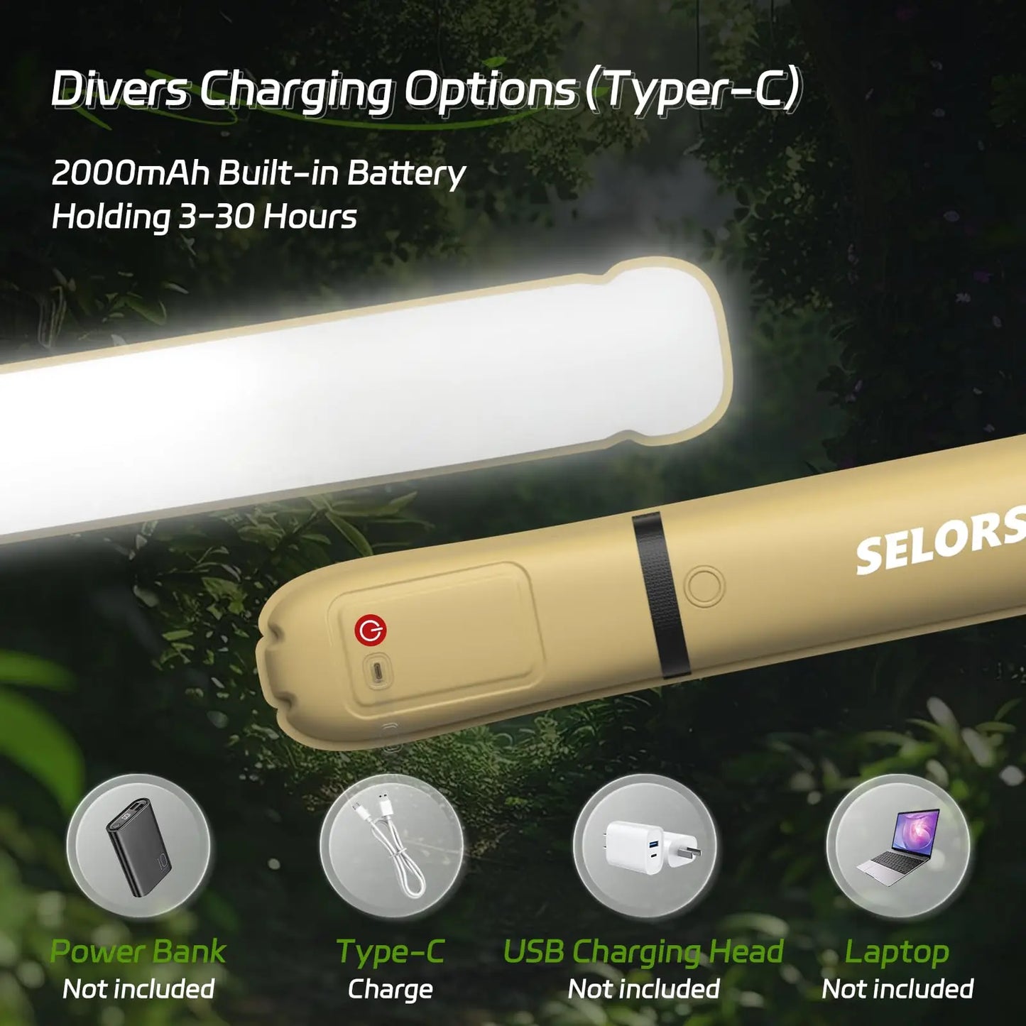 Rechargeable Portable Camping Light Waterproof 2000mAh Outdoor Spotlight