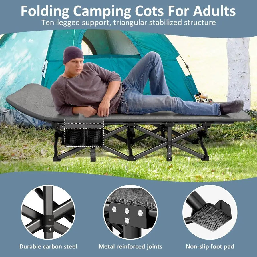 Foldable Camping Cot For Adults With Builtin Mattress And Pillow