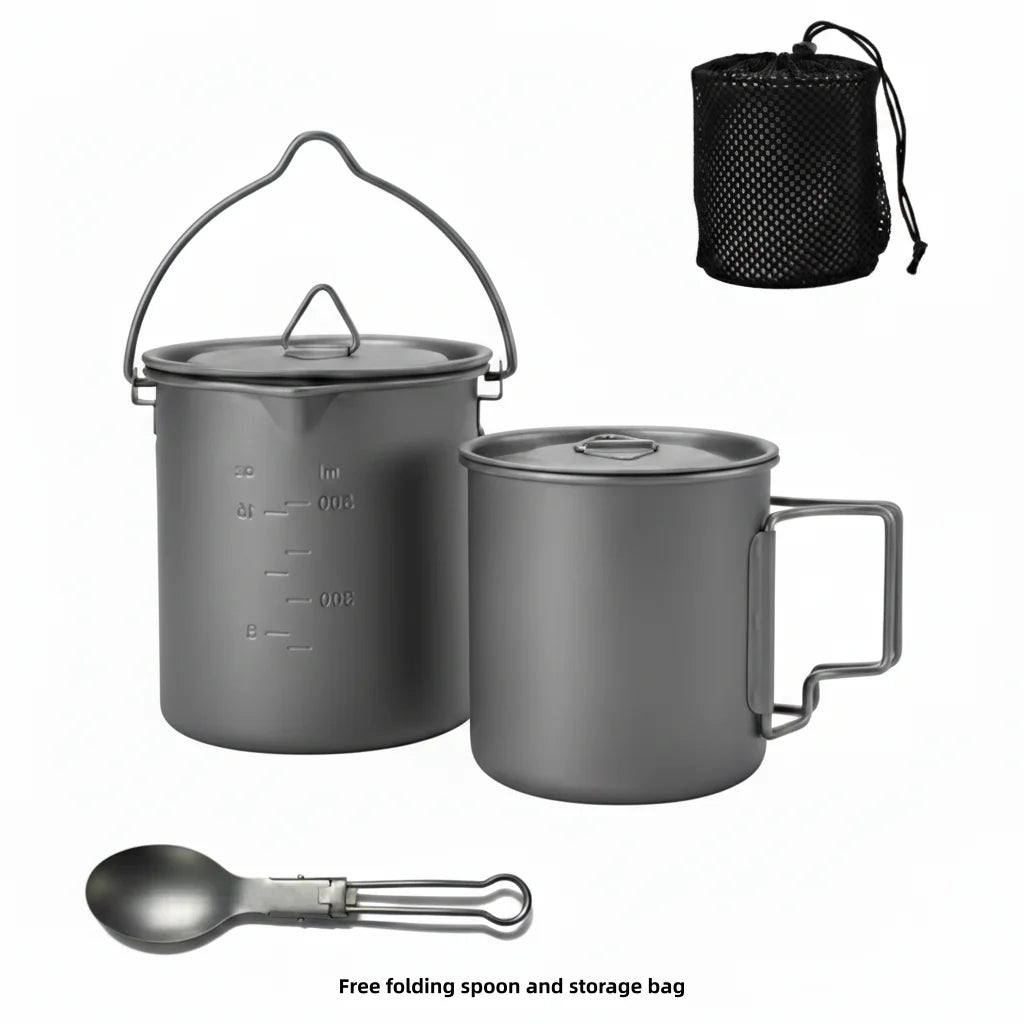 Titanium Camping Cookware Set With Folding Mug And Pot