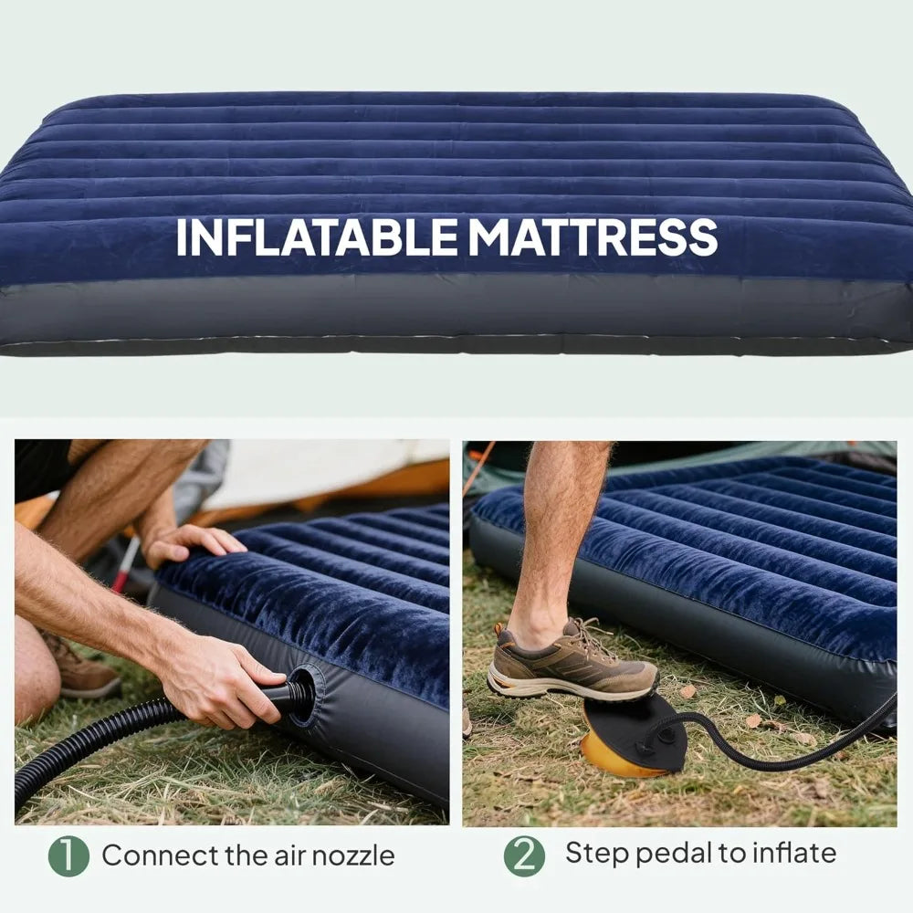 Elevated Camping Cot Portable Folding Air Mattress With Foot Pump