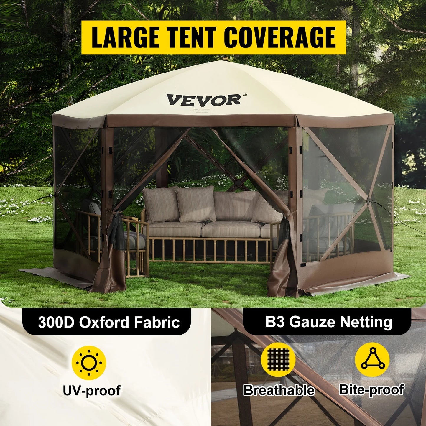 SucceBuy Pop Up Camping Gazebo Shelter 6 Sides Canopy