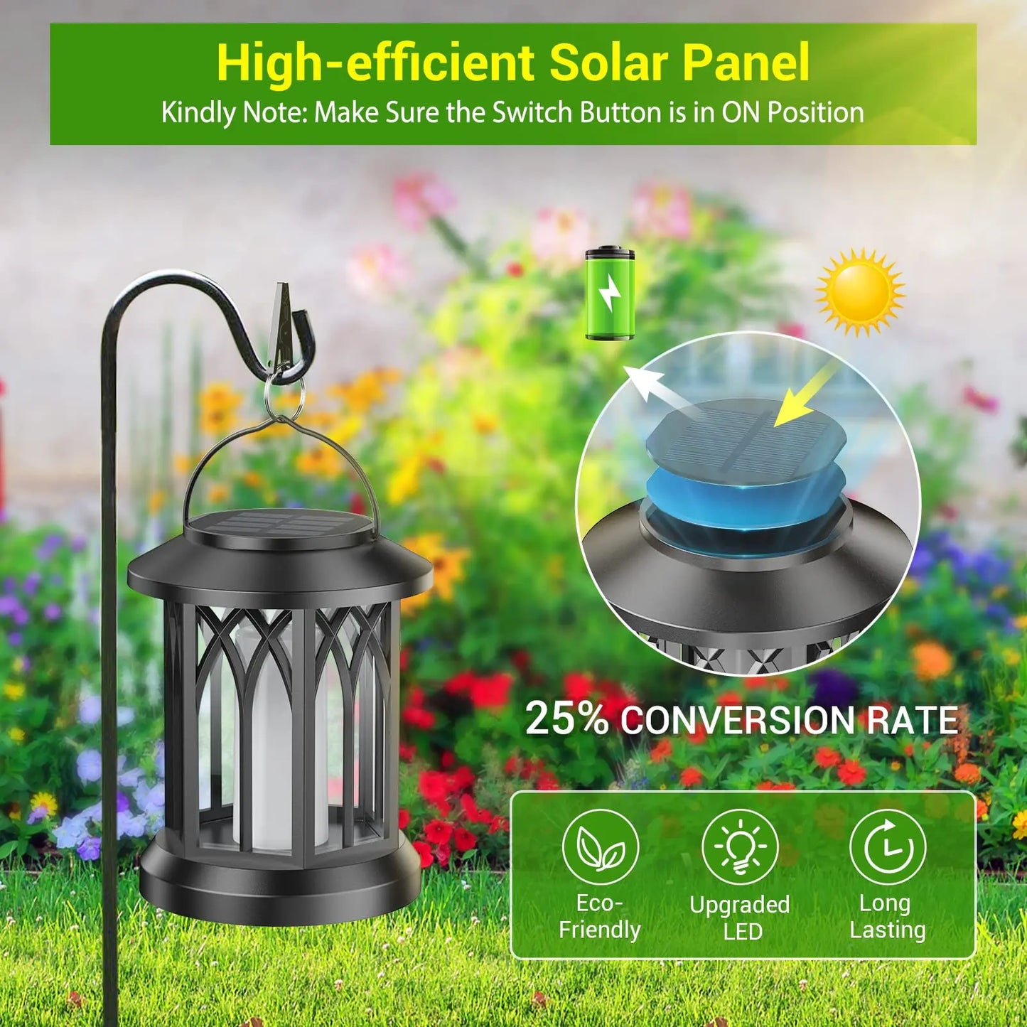 4 Pack Solar Lanterns With Flickering Flame Outdoor Hanging Lights