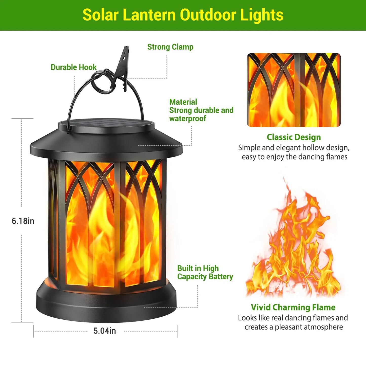 4 Pack Solar Lanterns With Flickering Flame Outdoor Hanging Lights