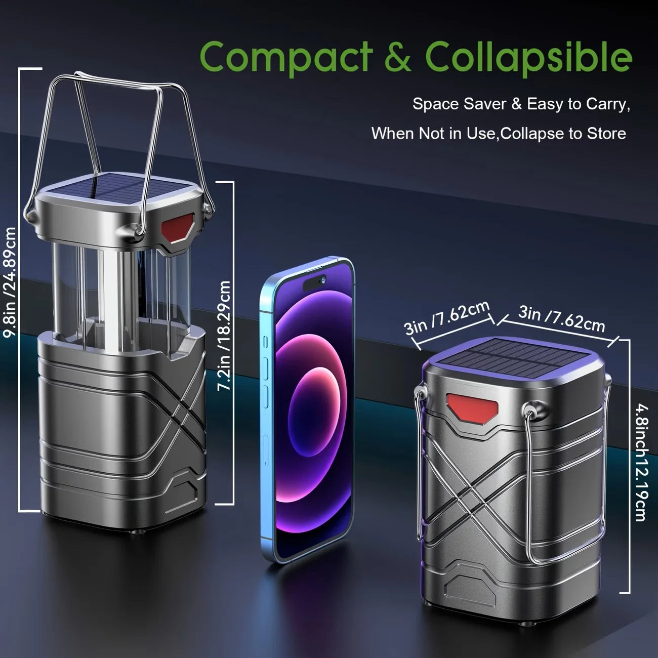 Solar Camping Lantern 2 Pack USB C Rechargeable LED Light