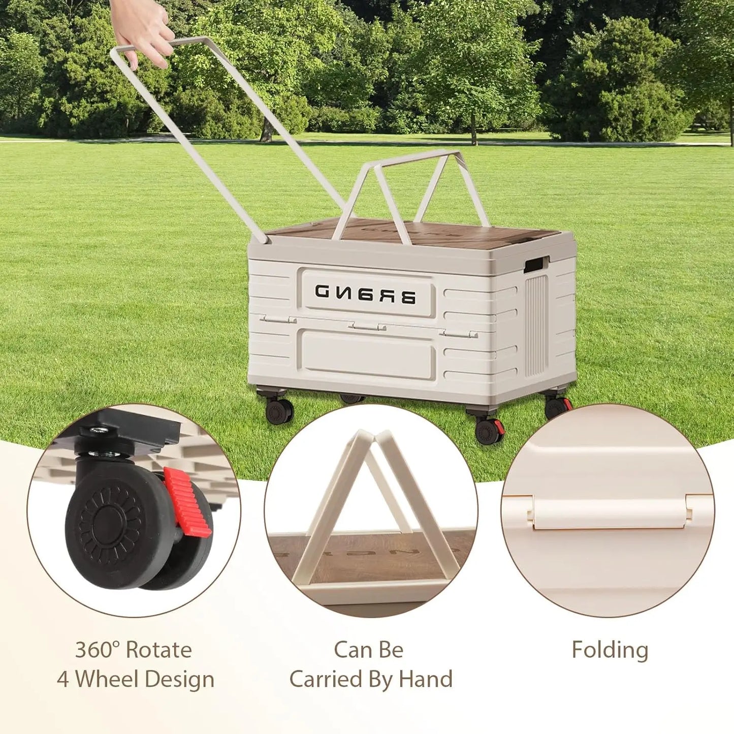 Camping Trolley 360° Rotating Foldable Storage Cart With 4 Wheels