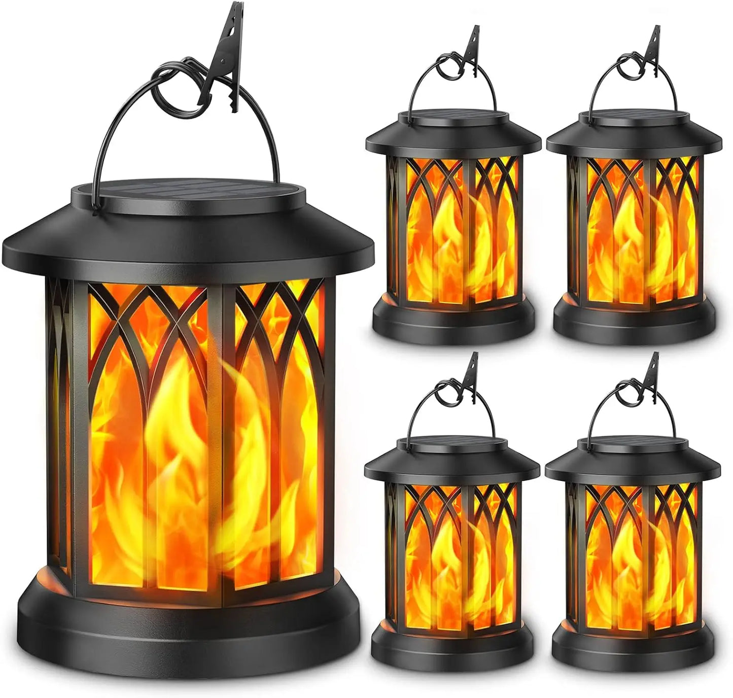4 Pack Solar Lanterns With Flickering Flame Outdoor Hanging Lights