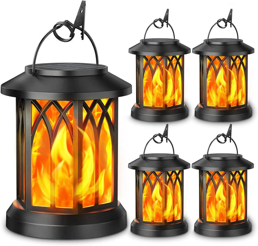 4 Pack Solar Lanterns With Flickering Flame Outdoor Hanging Lights