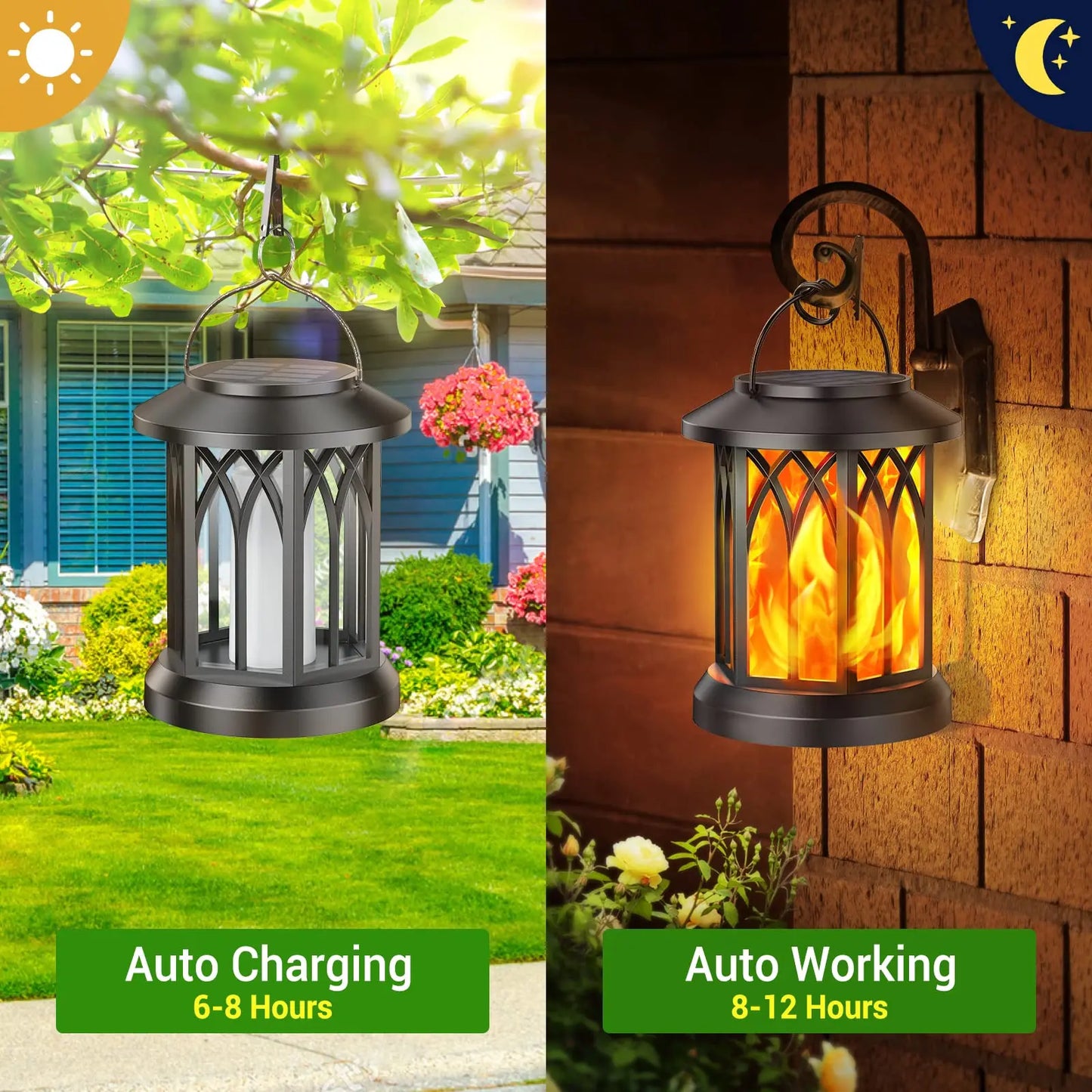 4 Pack Solar Lanterns With Flickering Flame Outdoor Hanging Lights
