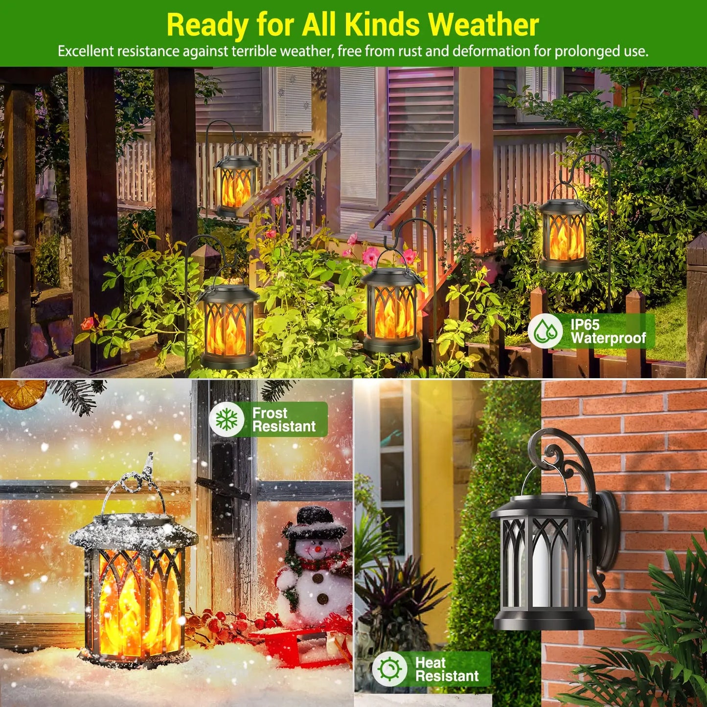 4 Pack Solar Lanterns With Flickering Flame Outdoor Hanging Lights