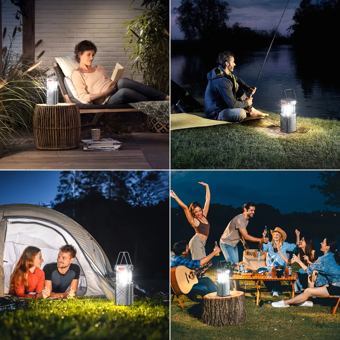 Solar Camping Lantern 2 Pack USB C Rechargeable LED Light
