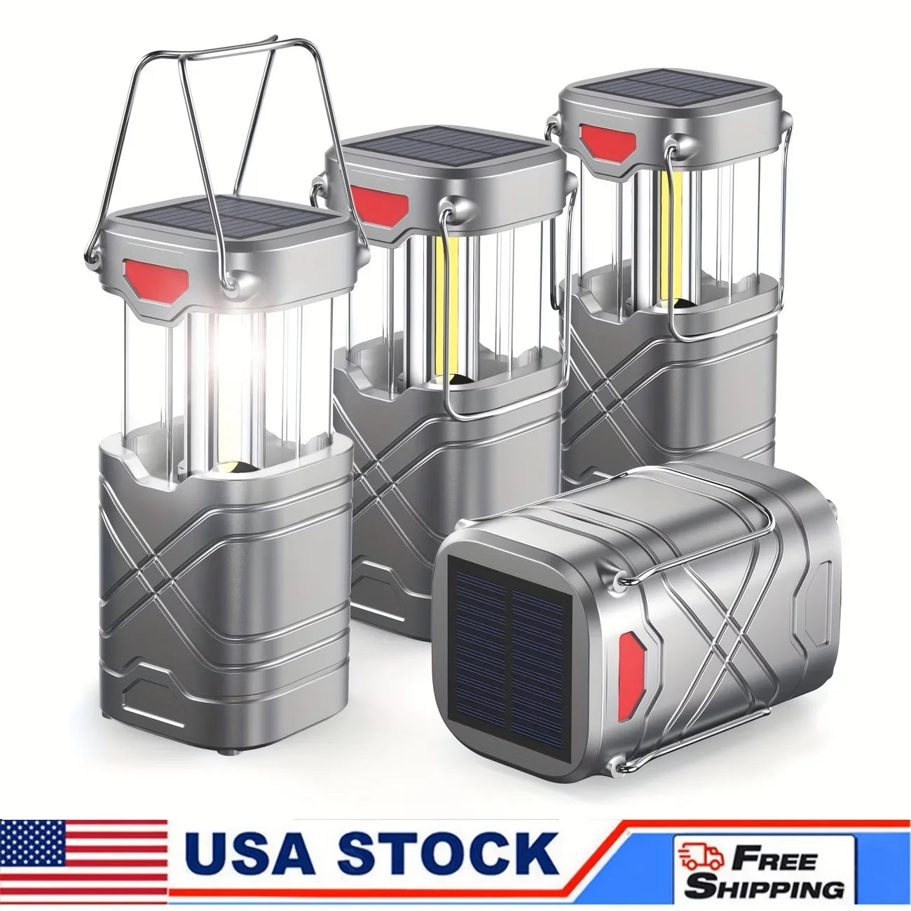 Solar Camping Lantern 2 Pack USB C Rechargeable LED Light