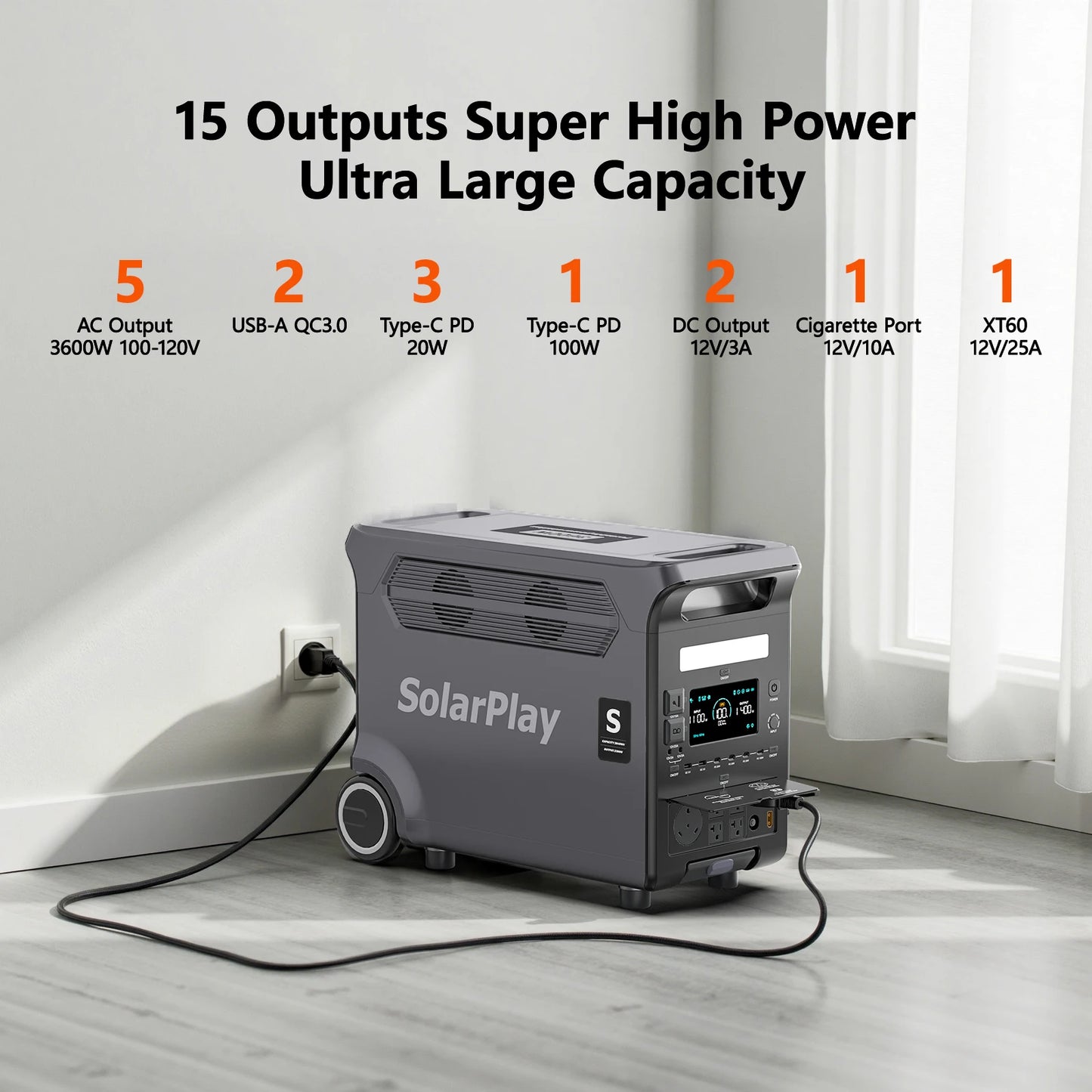 SOLARPLAY Q3600 Portable Power Station 3840Wh LiFePO4 Battery