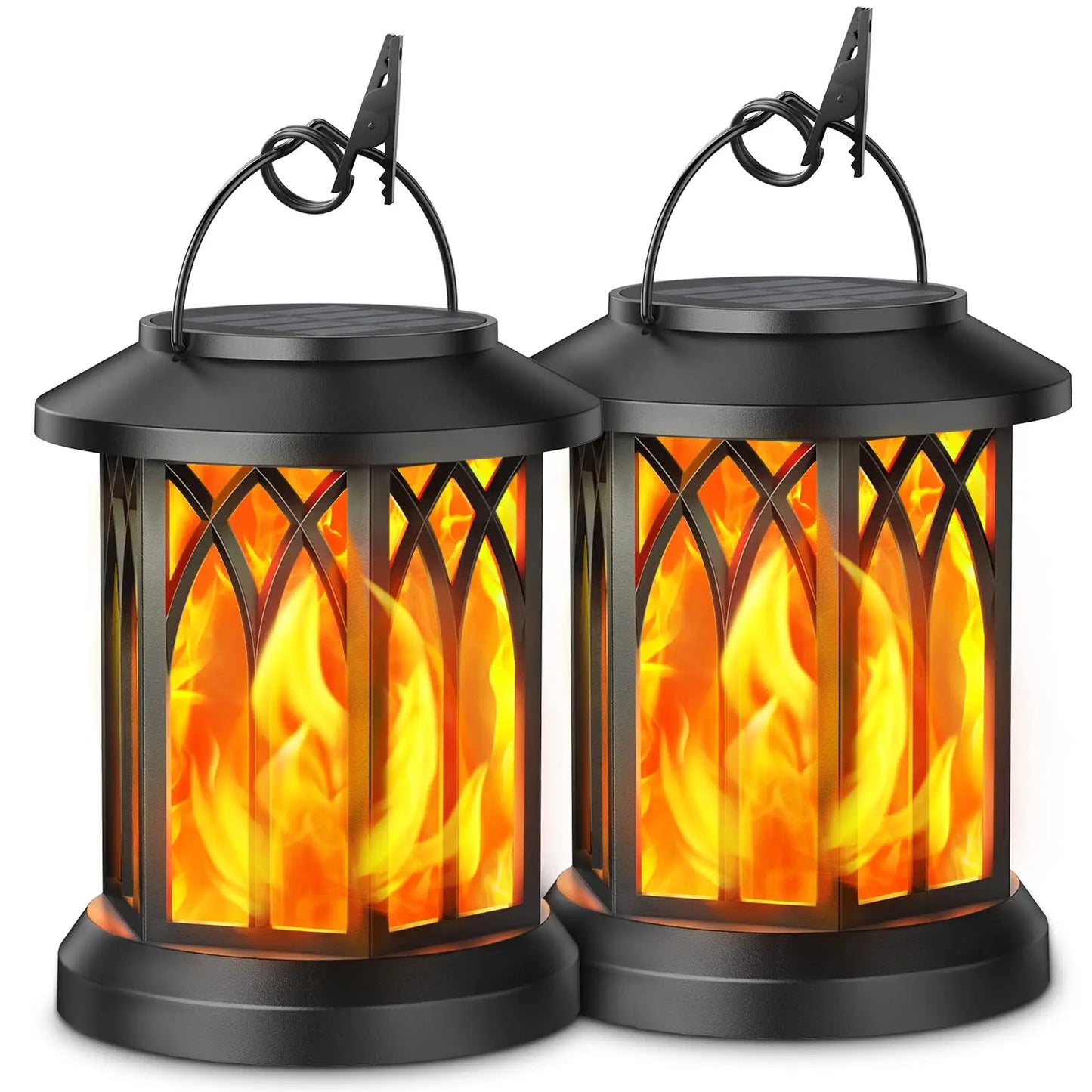 4 Pack Solar Lanterns With Flickering Flame Outdoor Hanging Lights