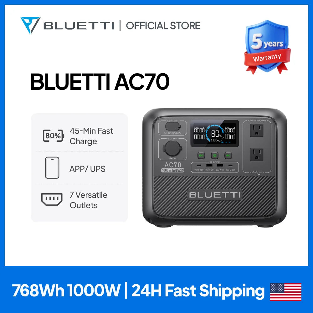 BLUETTI AC70 Portable Power Station Solar Generator