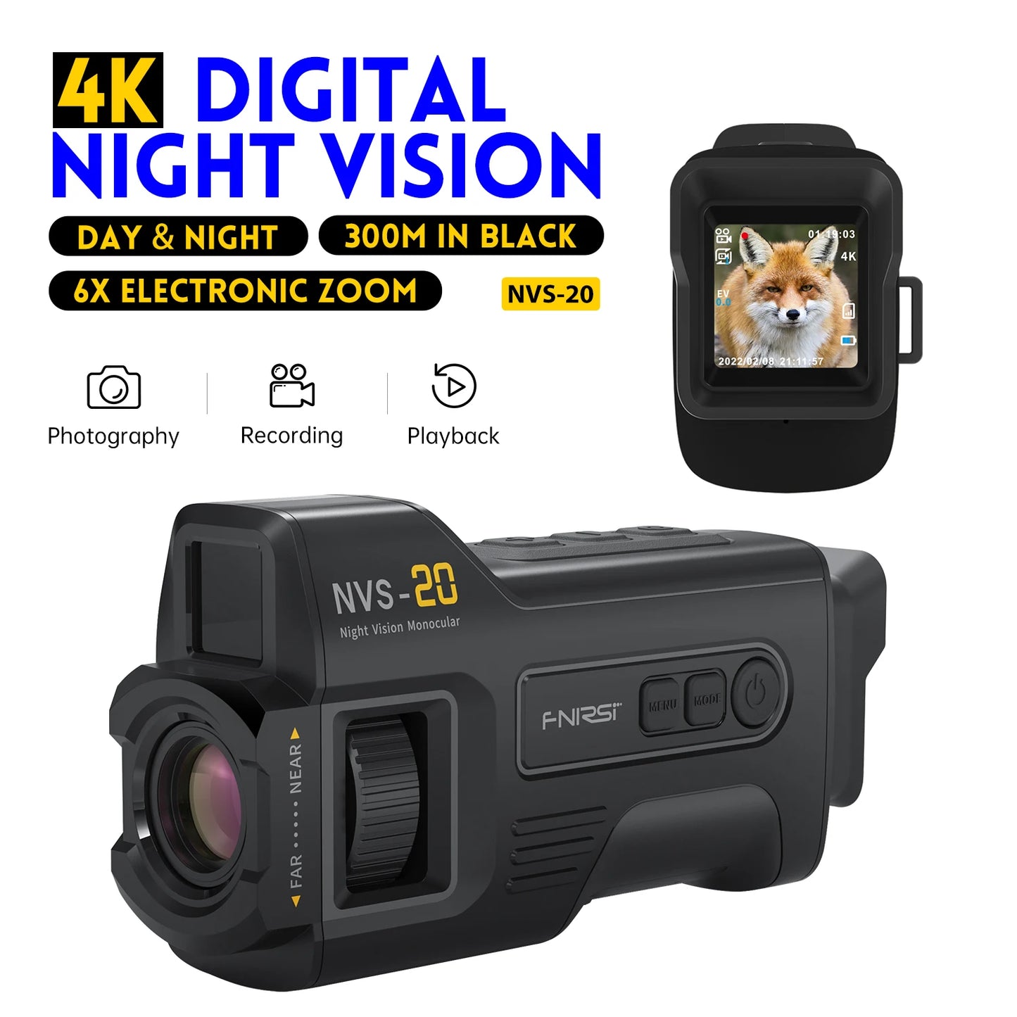 FNIRSI NVS-20 4K HD Monocular Night Vision Goggles for Hunting