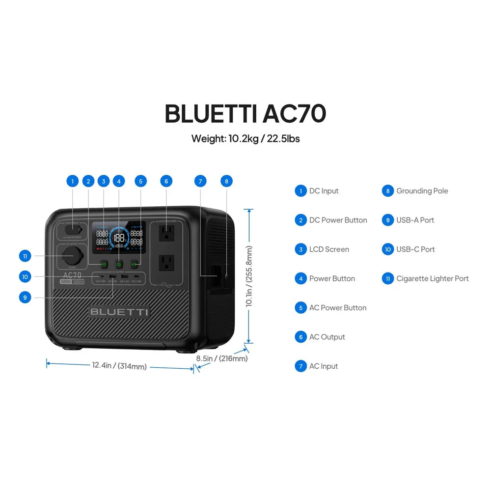 BLUETTI AC70 Portable Power Station Solar Generator