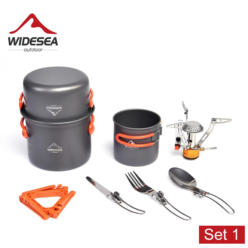 Widesea Camping Cookware Set Aluminium Portable Pots Cups Stove Utensils