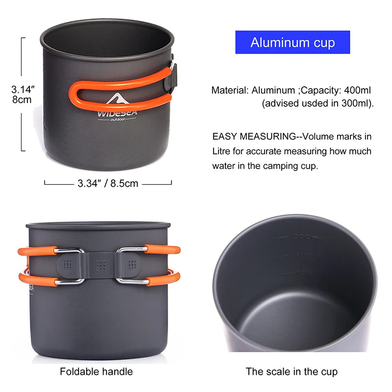 Widesea Camping Cookware Set Aluminium Portable Pots Cups Stove Utensils