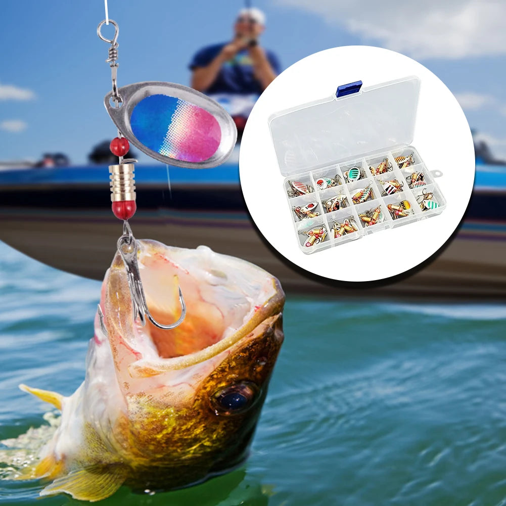 JOCESTYLE Metal Spoon Spinner Lure 30pcs Treble Hooks Freshwater Saltwater