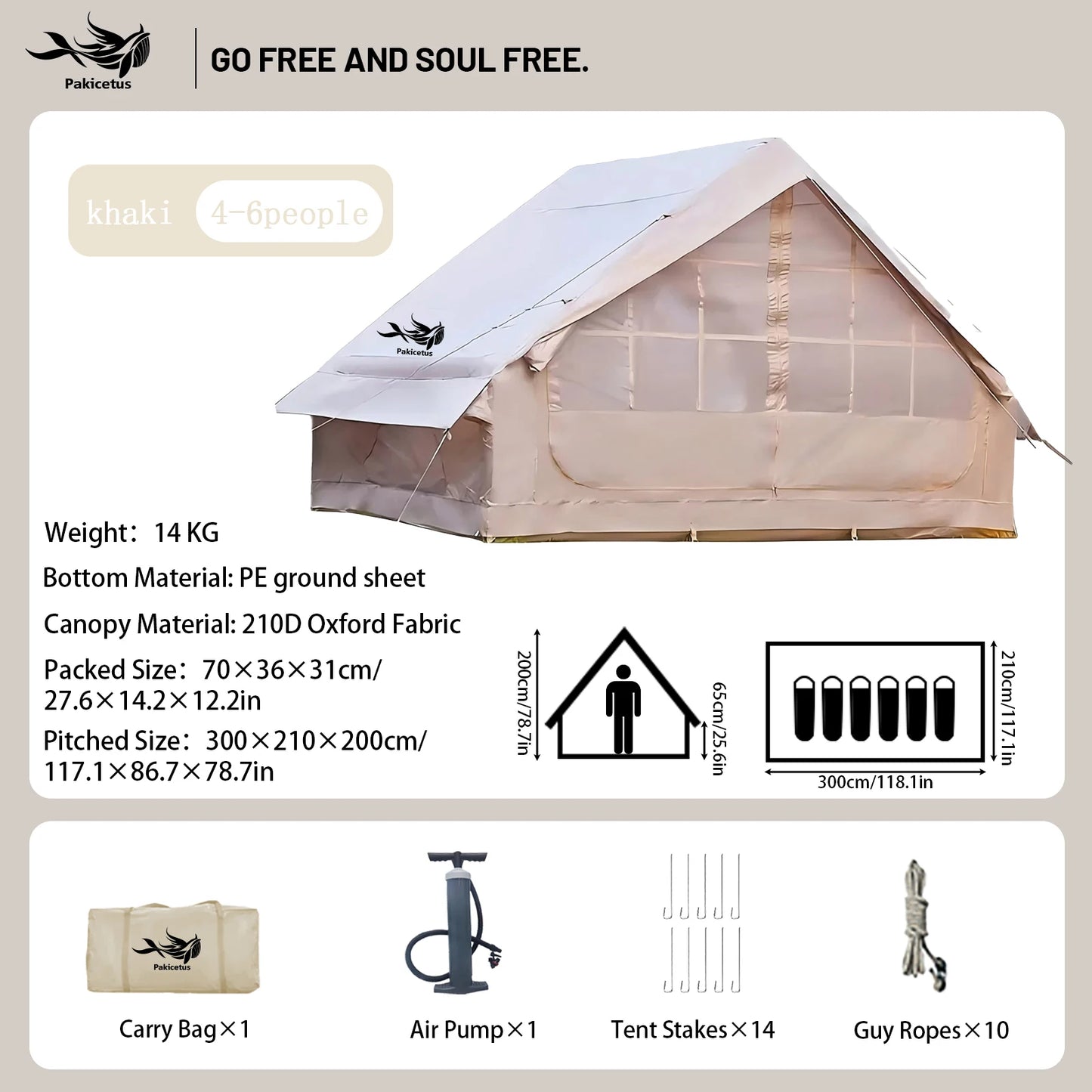 Pakicetus Quick Setup Inflatable Family Tent for Four to Eight