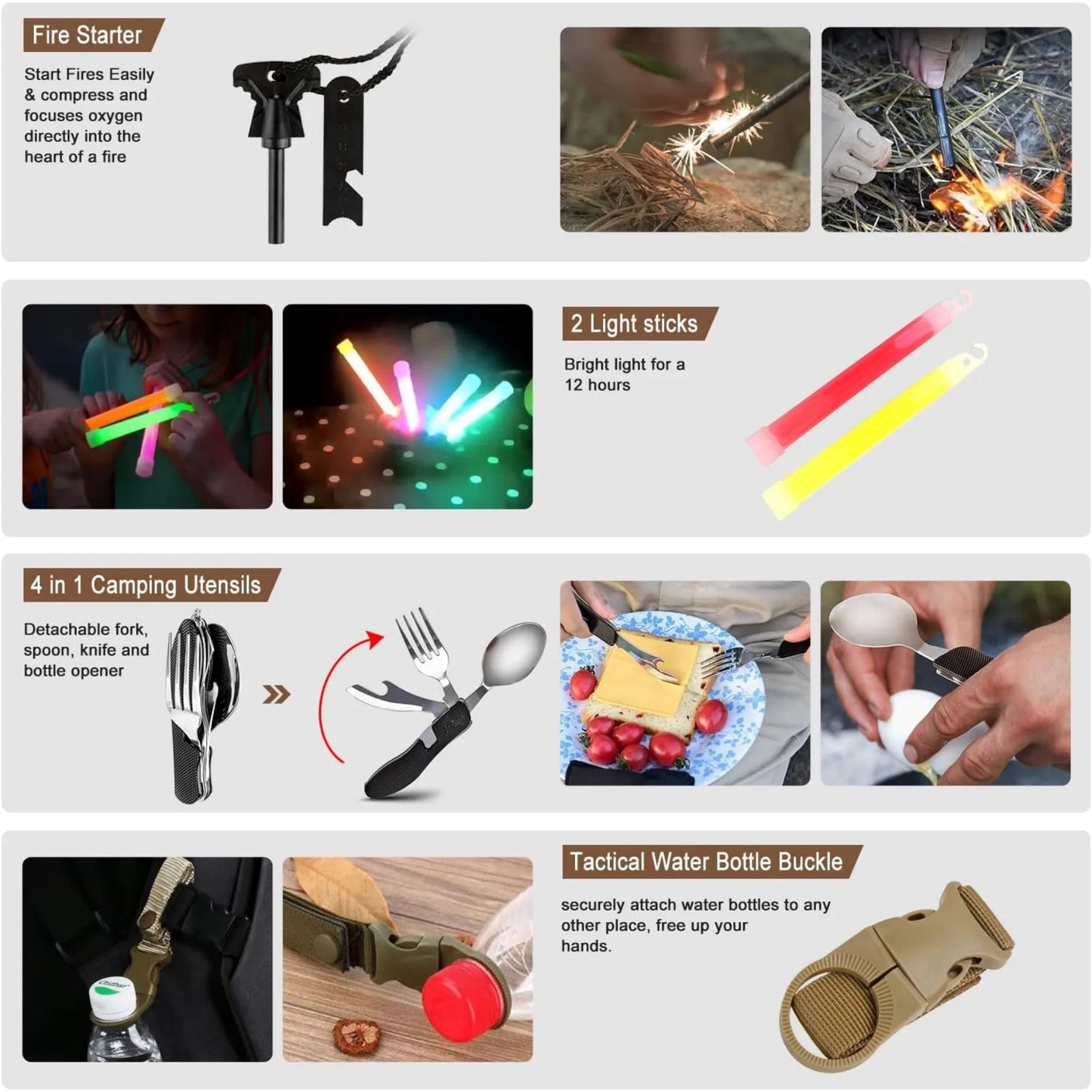 238Pcs Emergency Survival Kit With Tactical Molle Pouch And Tent