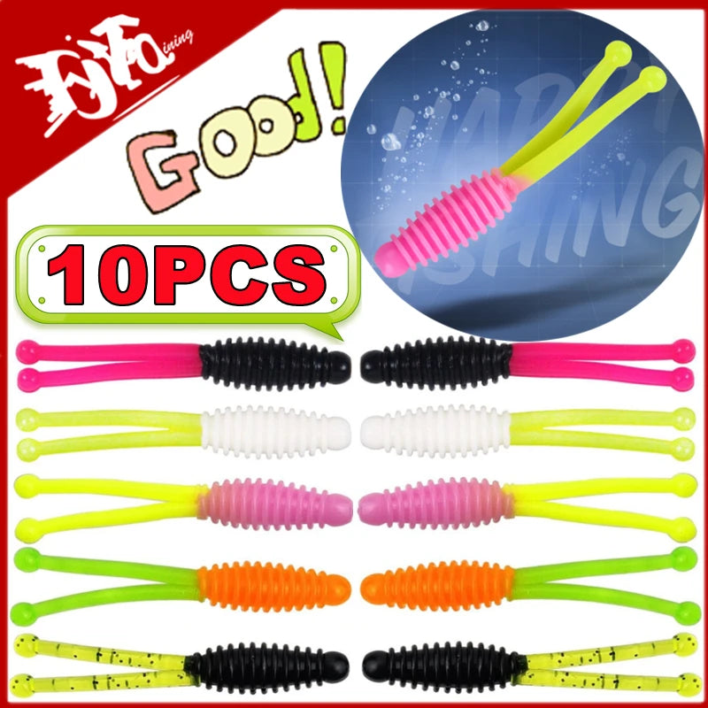Fishing Soft Bait Worm Fork Tail Lures Set Bass Trout