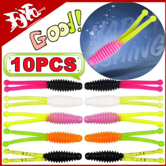Fishing Soft Bait Worm Fork Tail Lures Set Bass Trout