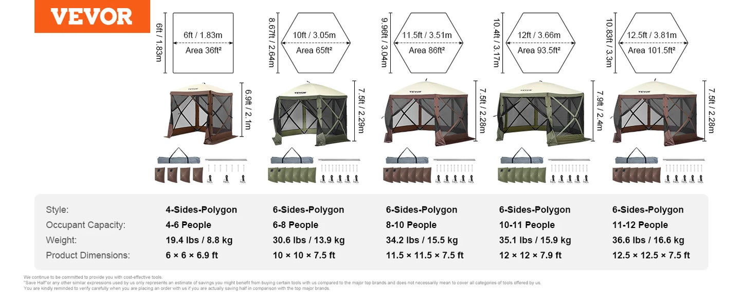 SucceBuy Pop Up Gazebo Tent 6Sided Canopy Sun Shelter