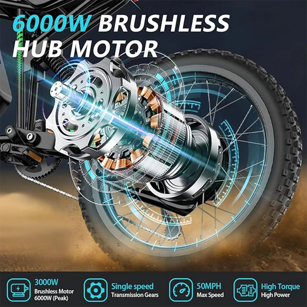 Electric Dirt Bike 6000W With 60V 25Ah Battery Full Suspension