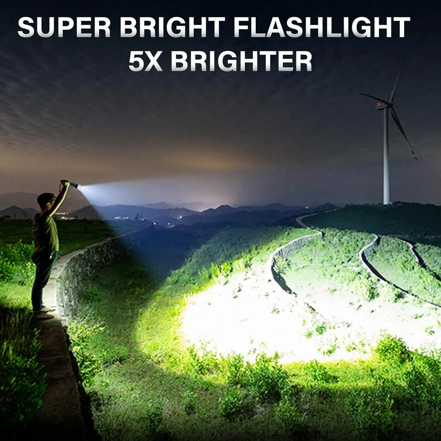 Rechargeable LED Flashlight Zoomable USB C 5 Modes IPX7 Camping