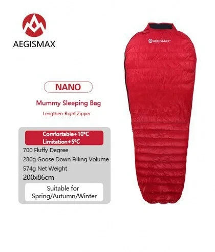 AEGISMAX Goose Down Sleeping Bag 700FP Ultralight Envelope Style