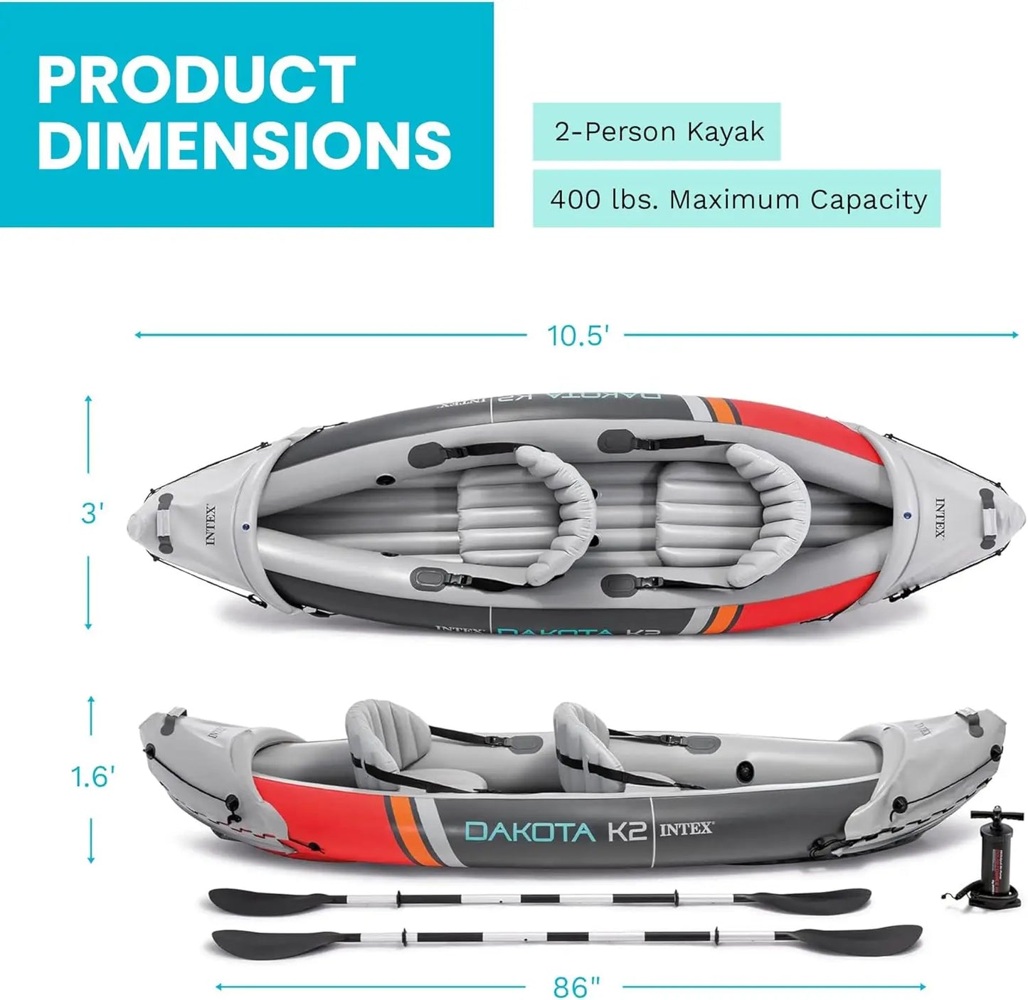 2-Person Inflatable Kayak Set With Aluminum Oars And Pump