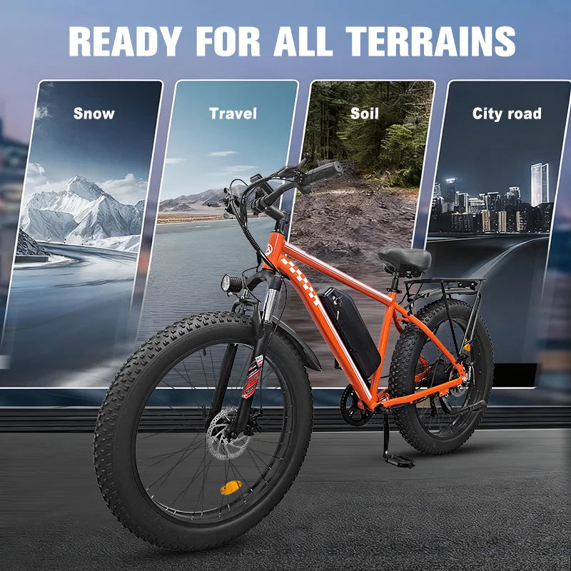 Electric Fat Tire 1000W 48V E Bike With Dual Suspension