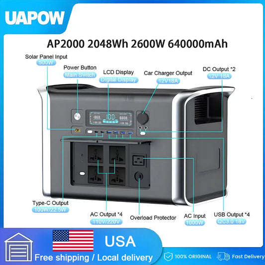 UAPOW 2048Wh Portable Power Station LiFePO4 Solar Generator