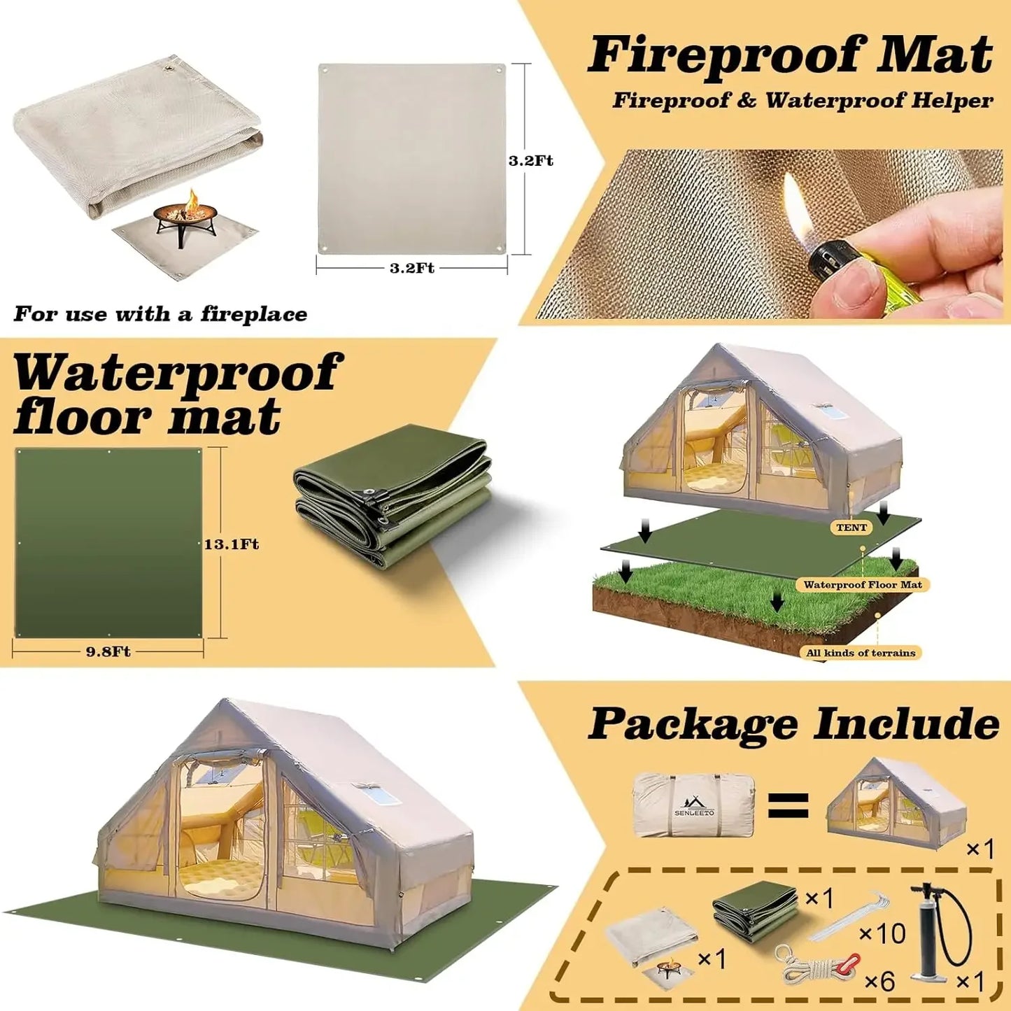 Inflatable Camping Tent With Stove Jack And Mesh Windows