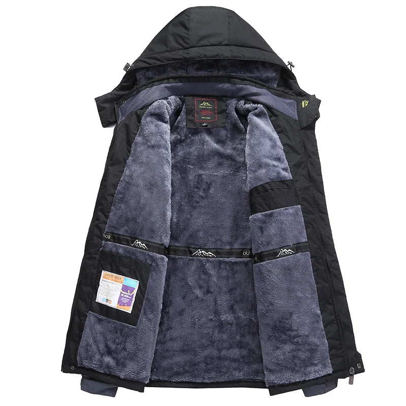 CHRLCK Waterproof Hiking Jacket For Men Windproof Velvet Warm