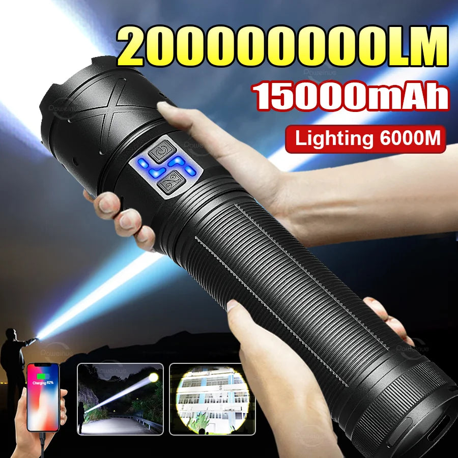 Ultra Bright LED Flashlight USB Rechargeable Zoom 6000M