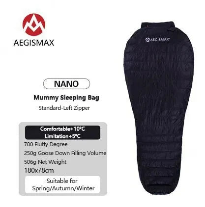 AEGISMAX Goose Down Sleeping Bag 700FP Ultralight Envelope Style