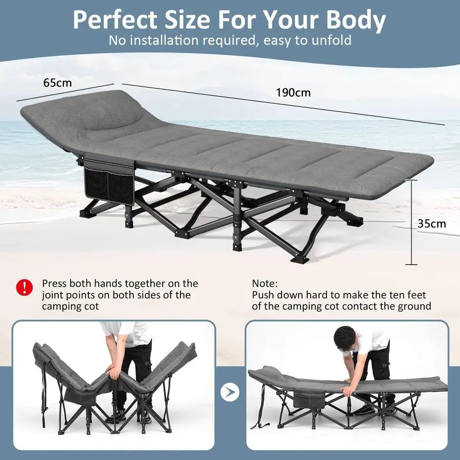Foldable Camping Cot For Adults With Builtin Mattress And Pillow