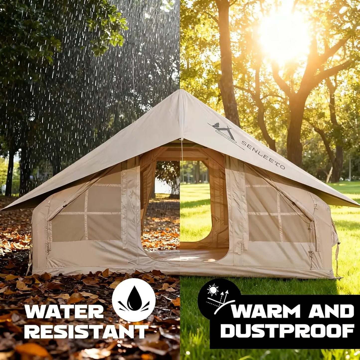 Inflatable Camping Tent With Stove Jack And Mesh Windows