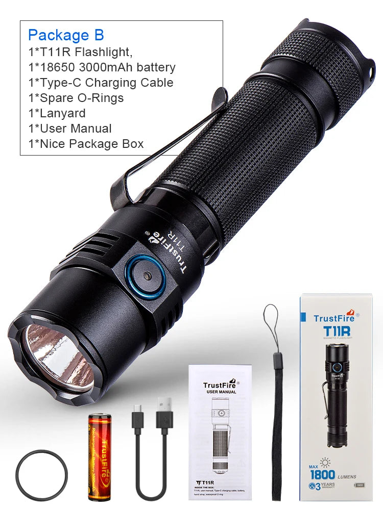 TrustFire T11R 1800 Lumen Tactical LED Flashlight USB Type C