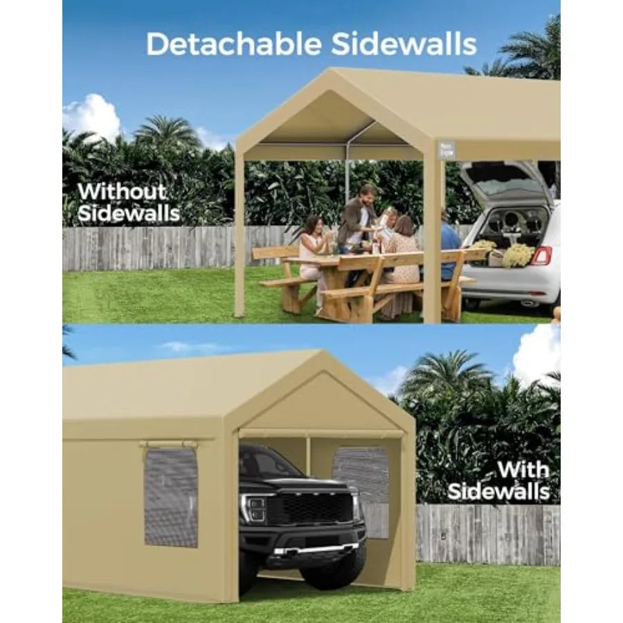 Portable Carport Canopy Shelter With Sidewalls And Roll Up Door