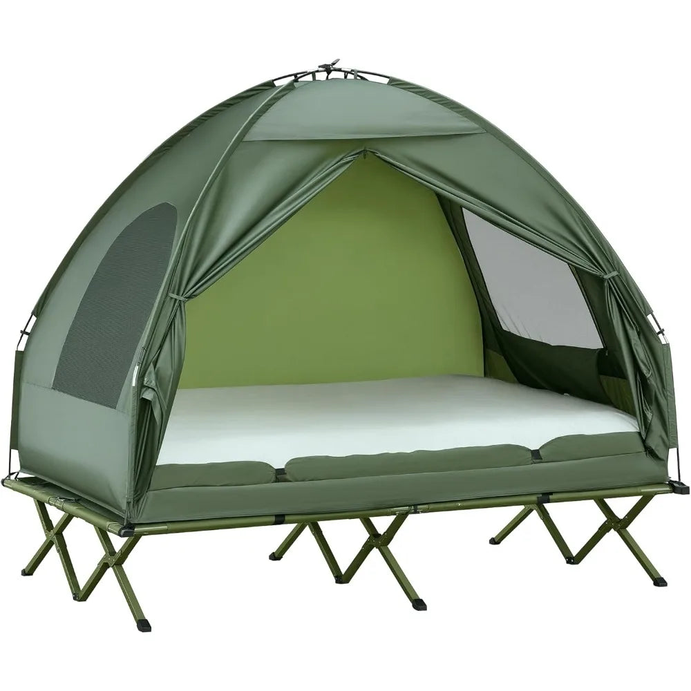 Elevated Camping Cot Portable Folding Air Mattress With Foot Pump