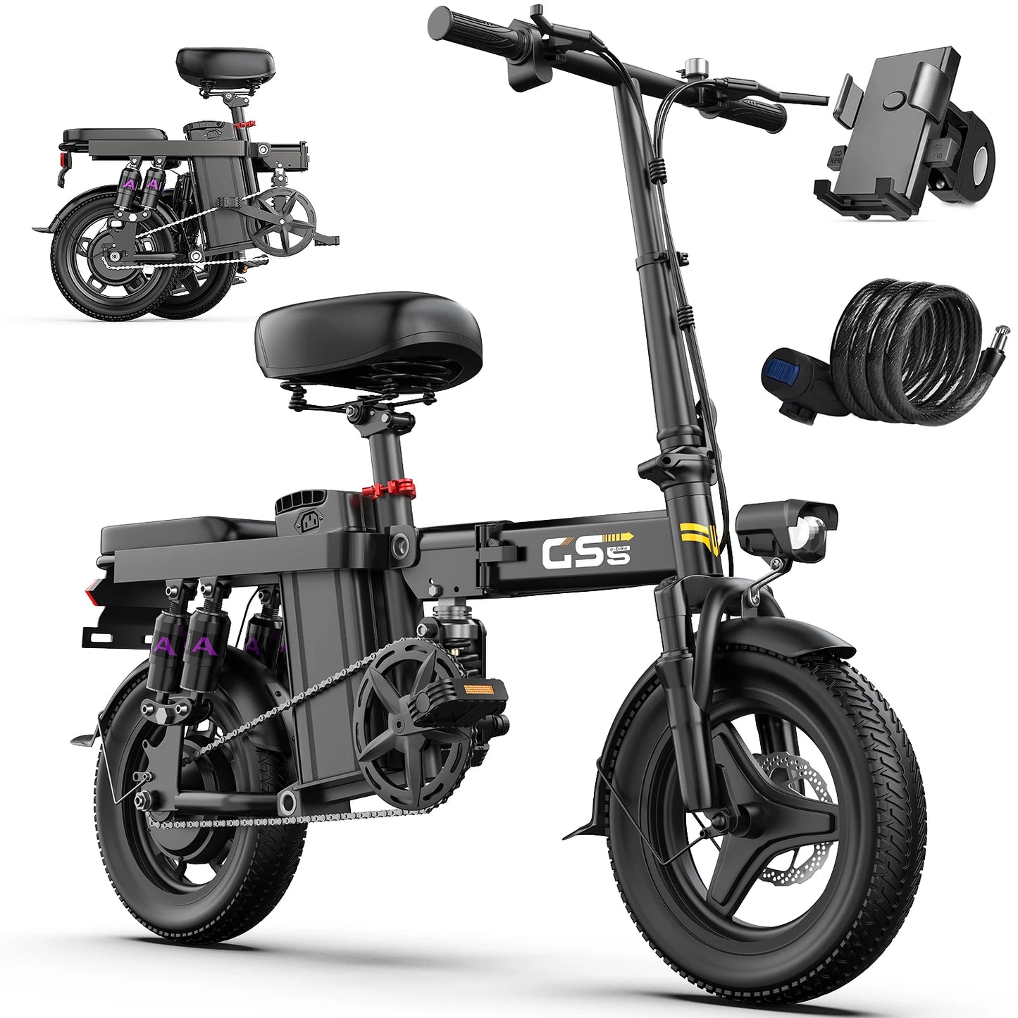 UPlee GS5 Folding Electric Bike 48V 15Ah Battery 20 MPH
