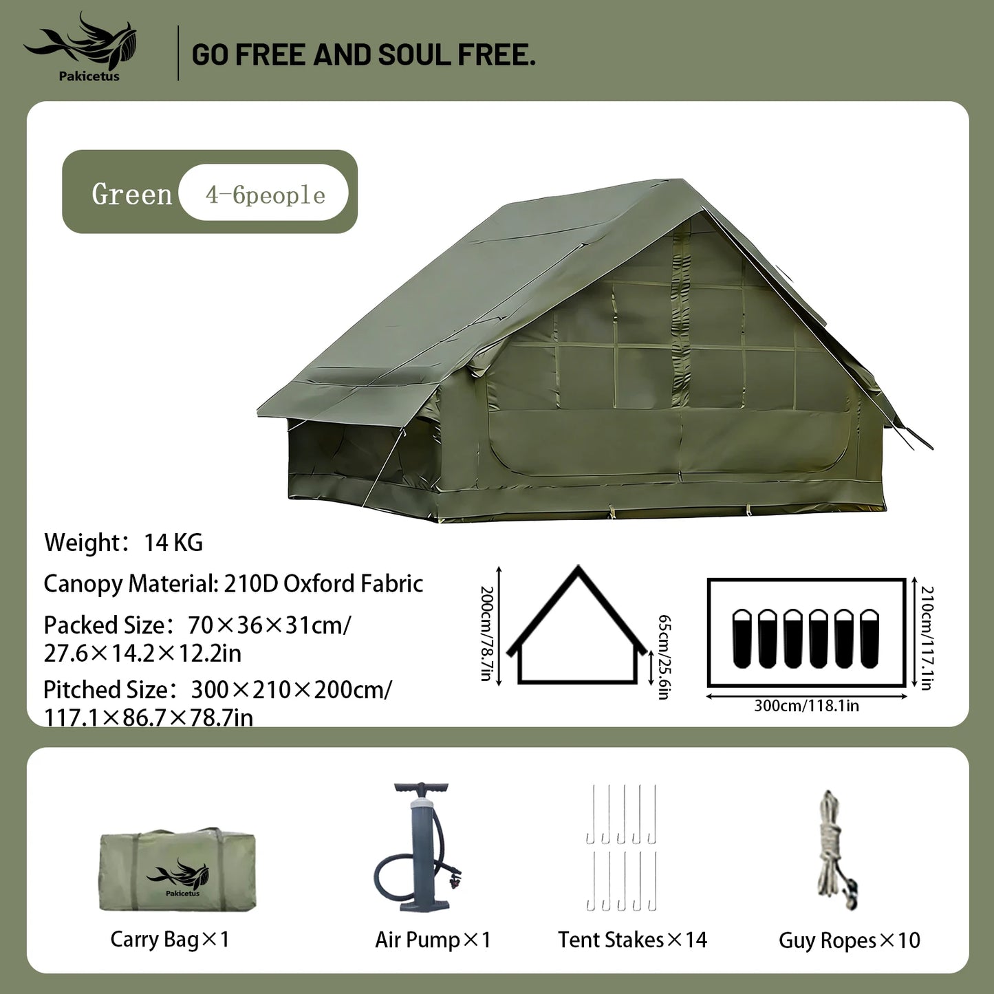 Pakicetus Inflatable Camping Tent With Skylight Two Bedroom