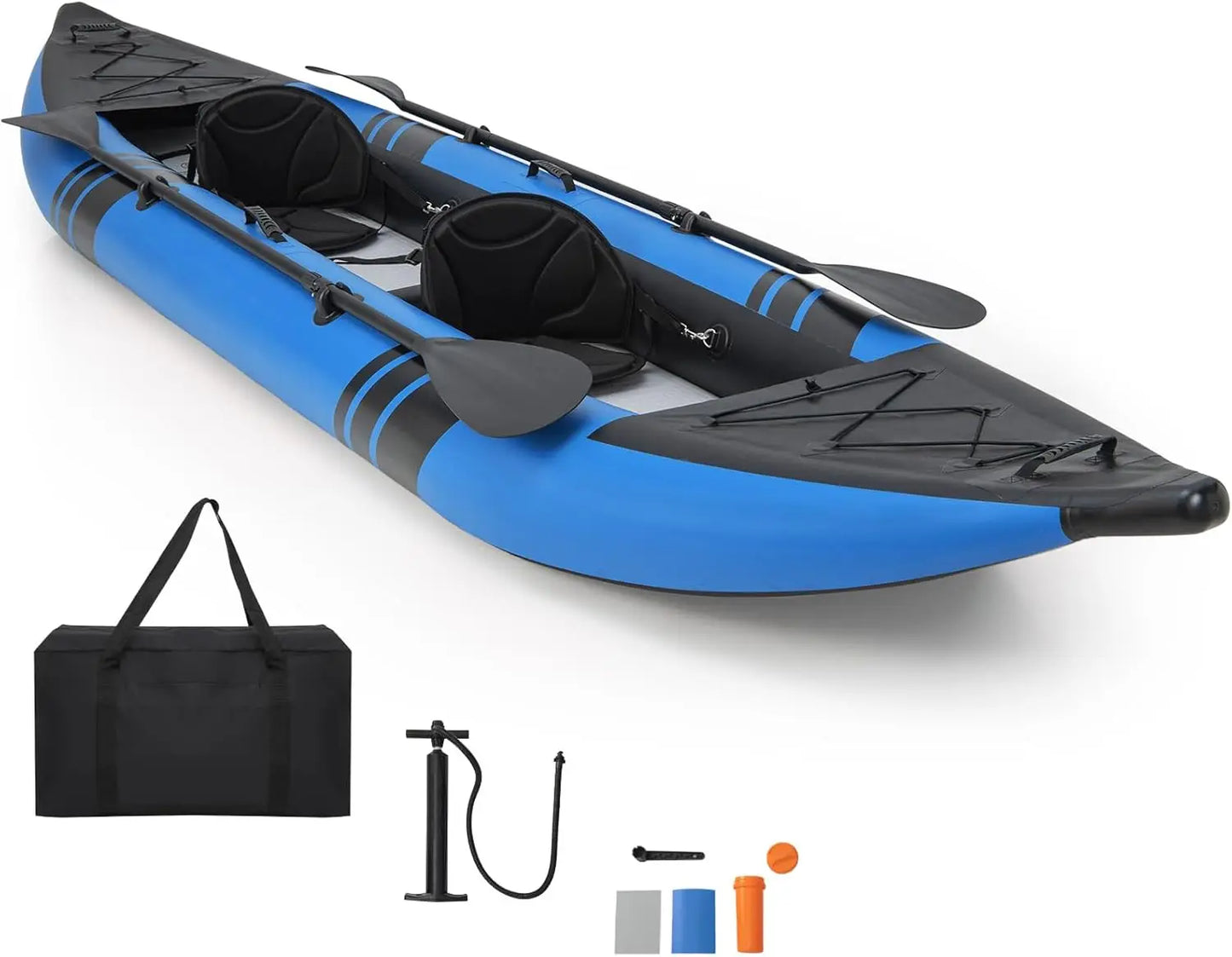 Inflatable Tandem Kayak Two Person With Padded Seats And Pump