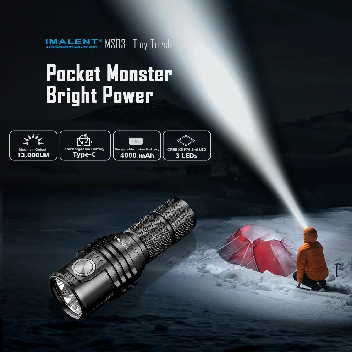 Imalent MS03 EDC 13000 Lumen Rechargeable Flashlight