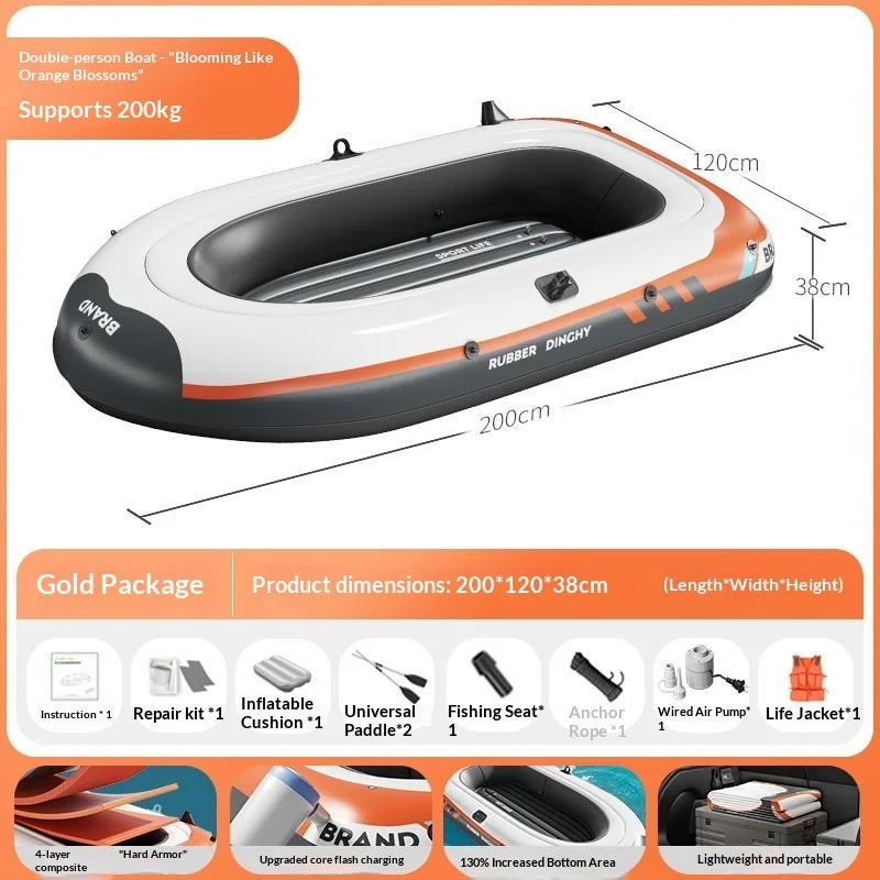 Tandem Inflatable Fishing Kayak Heavy Duty Wear Resistant